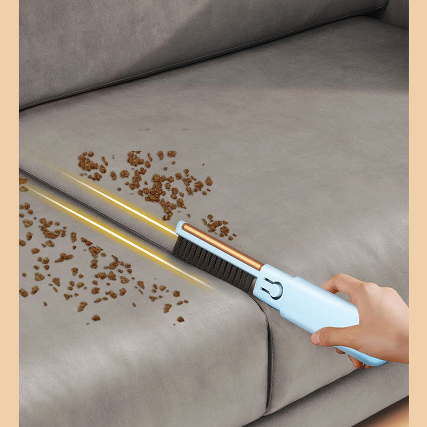 Blue Fur Reset detailing insert used along a sofa seam